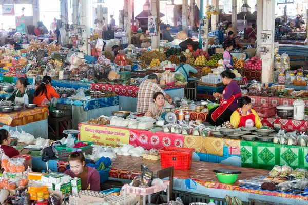 Mercado Alimentos Aldeia Huay Xai Lao Rio Mekong Partir Vista — Fotografia de Stock