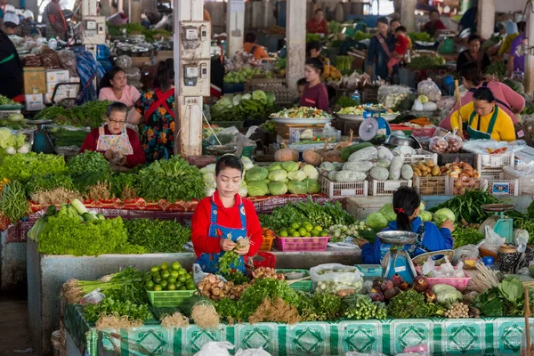 Vegetales Mercado Alimentos Pueblo Huay Xai Lao Río Mekong Desde — Foto de Stock