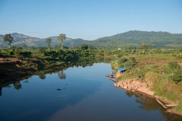 Rzeka Krajobraz Miejscowości Huay Xai Lao Nad Rzeką Mekong Widoku — Zdjęcie stockowe