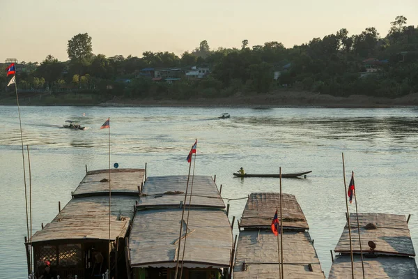 Muelle Del Barco Pueblo Huay Xay Lao Río Mekong Desde — Foto de Stock