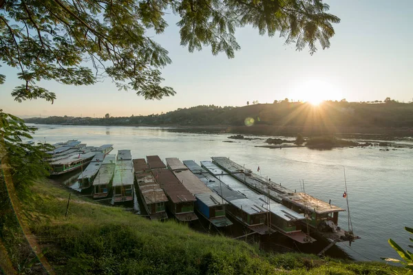 Muelle Del Barco Pueblo Huay Xay Lao Río Mekong Desde — Foto de Stock