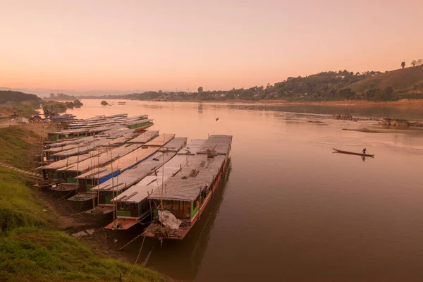 Cais Barco Vila Huay Xay Lao Rio Mekong Vista Lao — Fotografia de Stock