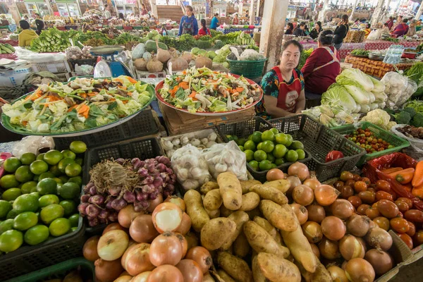 Grönsak Matmarknaden Byn Huay Xai Lao Vid Floden Mekong Från — Stockfoto