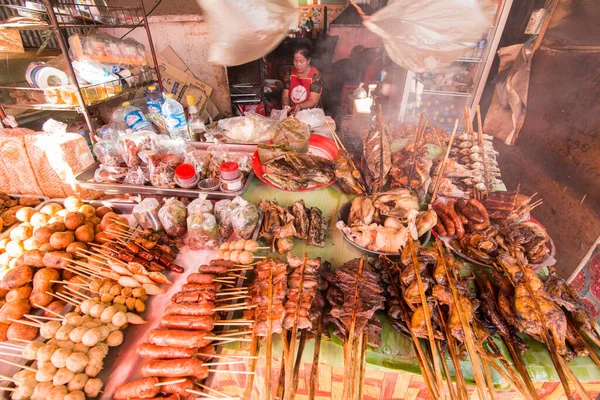 Una Tienda Carne Mercado Alimentos Pueblo Huay Xai Lao Río — Foto de Stock