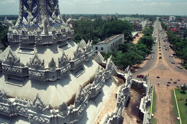 Vue Depuis Sommet Arche Patuxai Jusqu Parc Dans Ville Vientiane — Photo