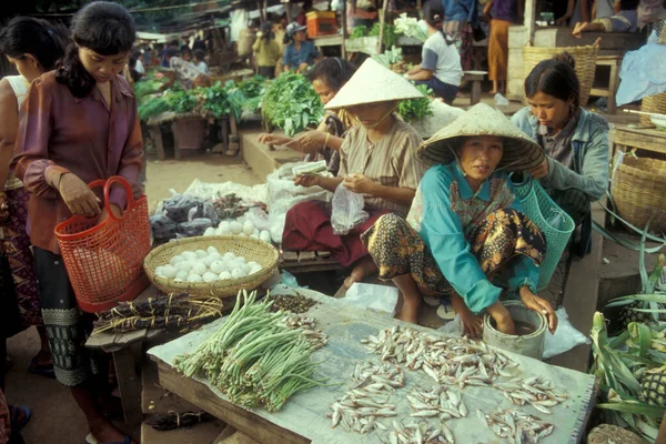 Продовольственный Рынок Города Паксе Провинции Чампасак Лаосе Юге Лаоса Лао — стоковое фото
