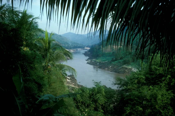 Река Ландшафт Деревне Пак Бенг Лаосе Реке Мей Вида Северо — стоковое фото