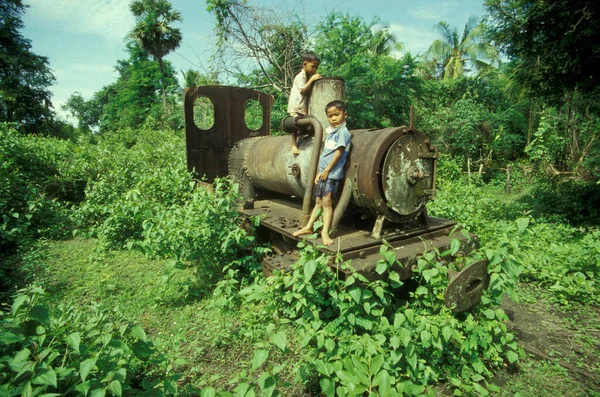 Eine Alte Französische Lokomotive Wald Dorf Don Khong Lao Süden — Stockfoto