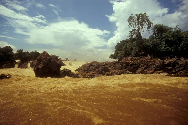 Watervallen Van Khon Phapheng Van Mekong Rivier Bij Het Dorp — Stockfoto