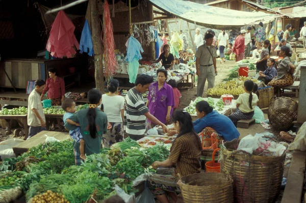Een Voedselmarkt Stad Pakse Provincie Champasak Lao Het Zuiden Van — Stockfoto