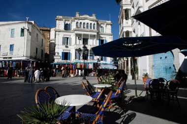 Tunus 'un kuzeyindeki Eski Tunus şehrindeki Place de la Kasbah, Tunus, Sidi Bou Sair, Mart 2009