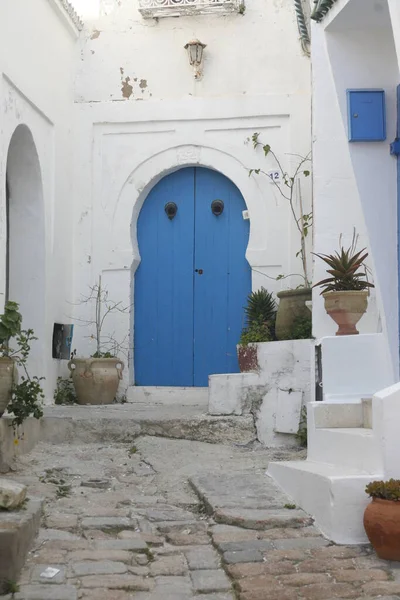 Traditional Door Alley Old Town Sidi Bou Said City Tunis —  Fotos de Stock