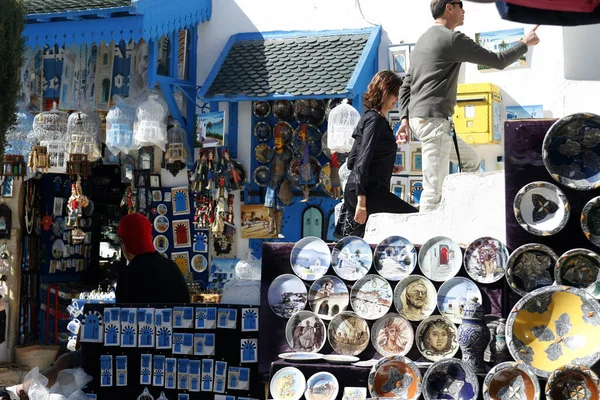 Negozio Souvenir Vicolo Nel Centro Storico Sidi Bou Said Vicino — Foto Stock