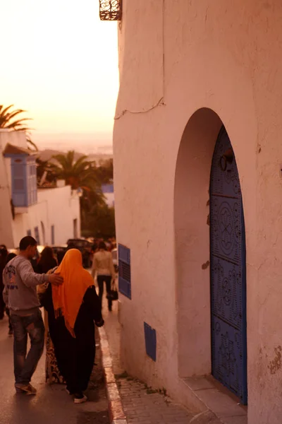 Ένα Δρομάκι Στην Παλιά Πόλη Sidi Bou Said Κοντά Στην — Φωτογραφία Αρχείου