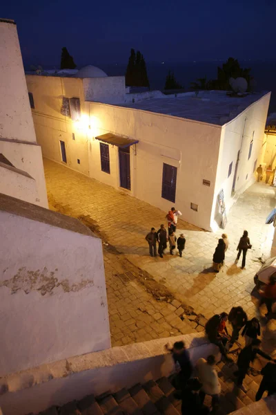 Ένα Δρομάκι Στην Παλιά Πόλη Sidi Bou Said Κοντά Στην — Φωτογραφία Αρχείου