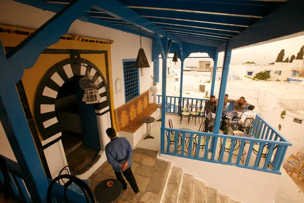 Het Café Des Nattes Marktstraat Oude Binnenstad Van Sidi Bou — Stockfoto