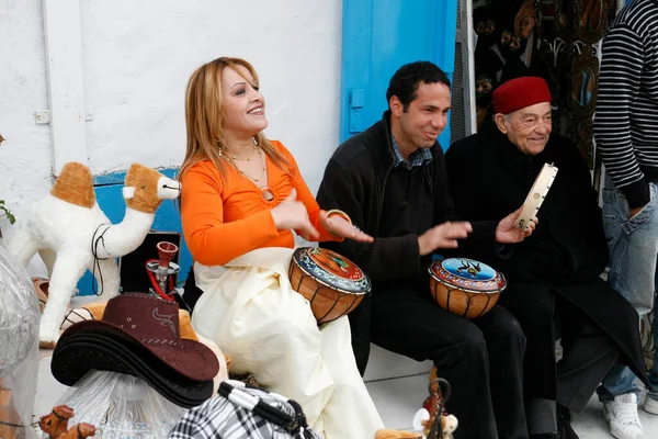 Menschen Spielen Traditionelle Musik Der Altstadt Von Sidi Bou Said — Stockfoto