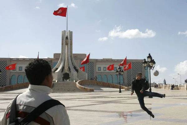 Barn Spelar Fotboll Kasbah Square Staden Tunis Norra Tunisien Nordafrika — Stockfoto