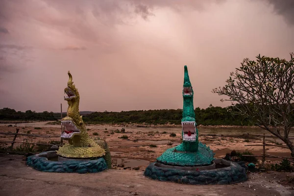 Naga Figures Temple Mun River Town Khong Chiam Province Ubon — Stock Photo, Image