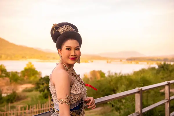 Thai Women Beauty Contest Loy Krathong Festival Town Khong Chiam — Stock Photo, Image