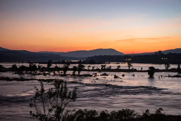 Sunrise Confluence Mekong River Mun River Two Color River Viewpoint — Stock Photo, Image