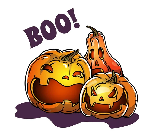Calabazas asustadizas dibujadas a mano, ilustración de Halloween vector — Vector de stock