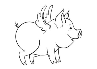 Şirin kanatlı piglet, Anahat vektör çizim