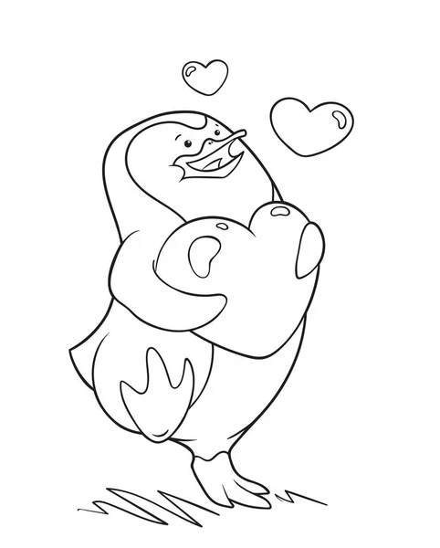 Roztomilý tučňák chůzi drží srdce v jeho křídla — Stockový vektor