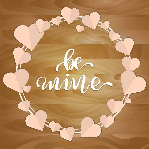 Wooden background with cutout paper hearts for romantic design — 图库矢量图片