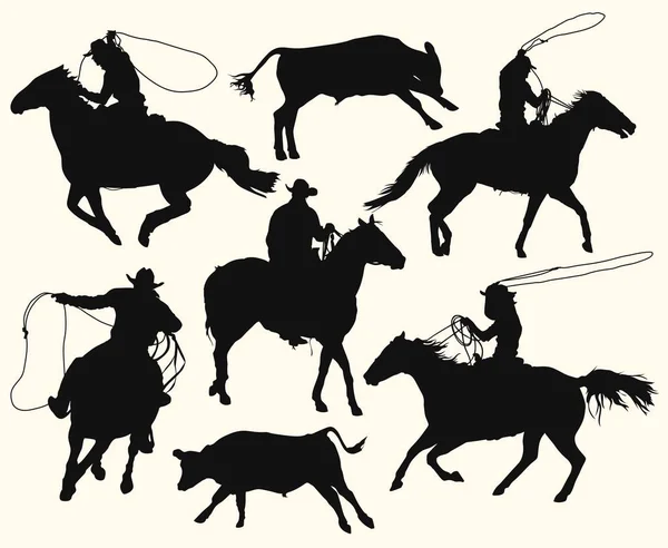 Cowboys with lasso riding a horse at the rodeo — Stock Vector