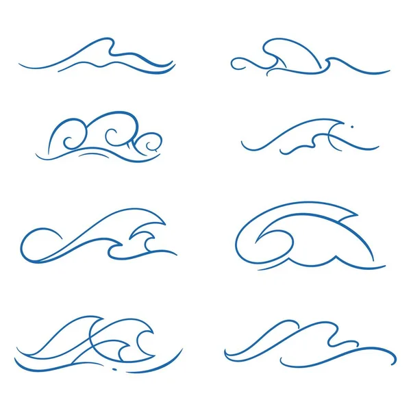 Conjunto vectorial de olas del océano simplemente amanecer — Archivo Imágenes Vectoriales