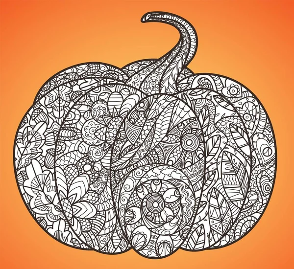 Halloween Abóbora Stress Página Para Colorir Adulto Estilo Zentangle Ilustração —  Vetores de Stock