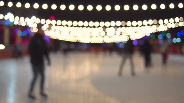 Vista Offuscata Delle Persone Inverno Sulla Pista Ghiaccio — Video Stock