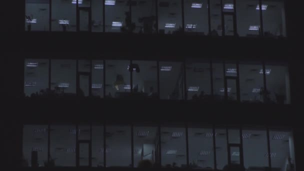 Небоскрёб Окна Офиса Панорама Ночь — стоковое видео