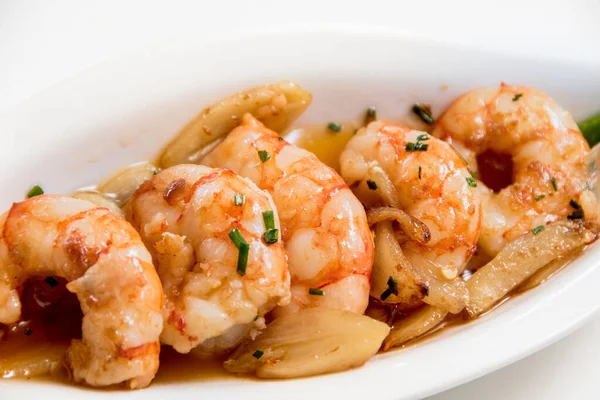 Prawn dish on a white background