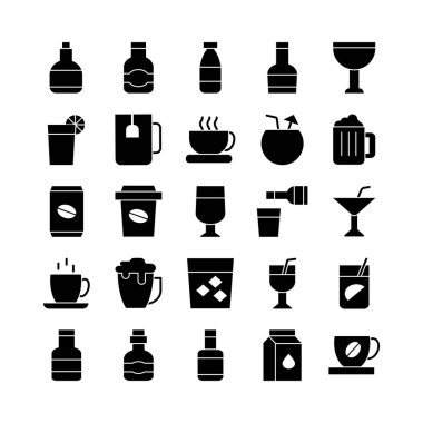 İçecek simgesi web sitesi, mobil uygulama, sunum, sosyal medya için sağlam bir vektör belirledi. Kullanıcı arayüzü ve kullanıcı deneyimi için uygun.