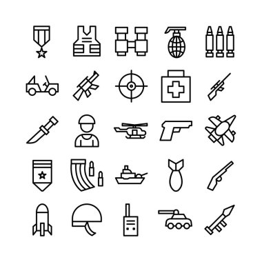 Web sitesi, mobil uygulama, sunum ve sosyal medya için askeri simge belirleme vektör hattı. Kullanıcı arayüzü ve kullanıcı deneyimi için uygun.