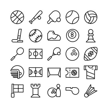 Web sitesi, mobil uygulama, sunum, sosyal medya için spor simgesi seti vektör hattı. Kullanıcı arayüzü ve kullanıcı deneyimi için uygun.