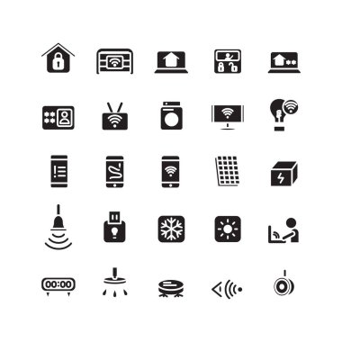 Smart Home simgesi web sitesi, mobil uygulama, sunum, sosyal medya için sağlam vektör seti. Kullanıcı arayüzü ve kullanıcı deneyimi için uygun.
