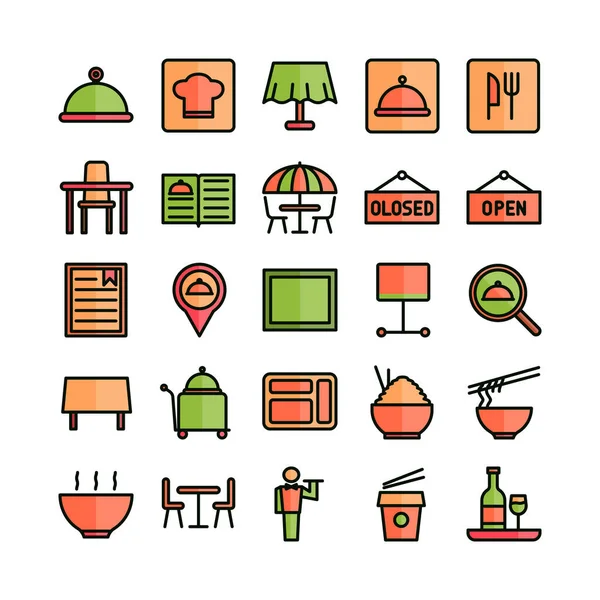 Restaurant Icon Set Vector Flat Line Website Mobile App Presentation — Stock Vector