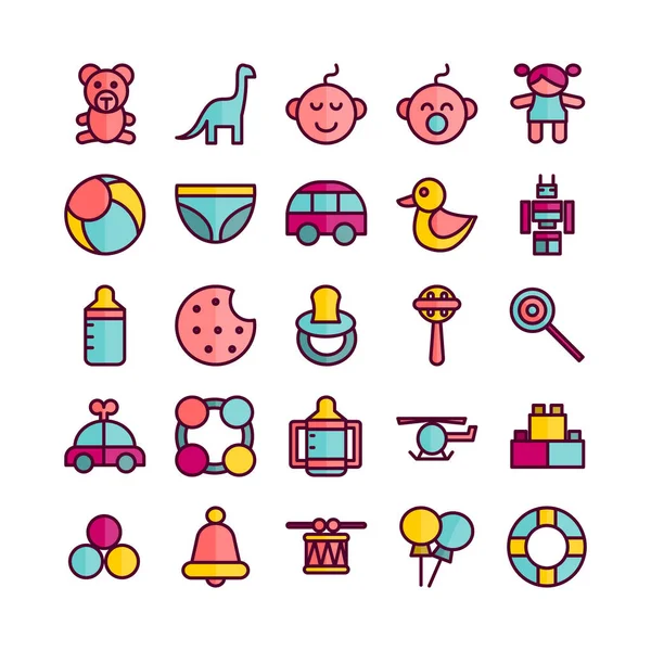 Baby Toys Pictogram Set Vector Platte Lijn Voor Website Mobiele — Stockvector