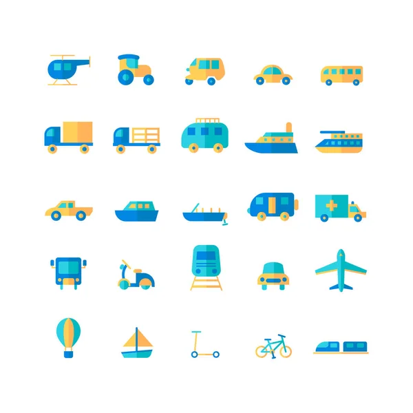 Conjunto Iconos Transporte Plano Vectorial Para Sitio Web Aplicación Móvil — Vector de stock