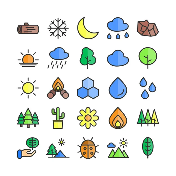 Naturaleza Icono Conjunto Vectores Línea Plana Para Sitio Web Aplicación — Vector de stock