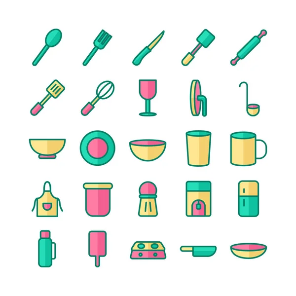 Kitchen Icon Set Vector Flat Line Website Mobile App Presentation — Stock Vector