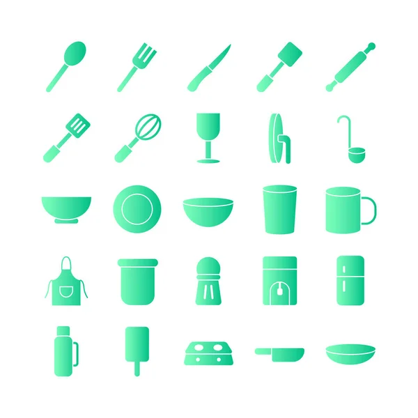Kitchen Icon Set Vector Gradient Website Mobile App Presentation Social — Stock Vector