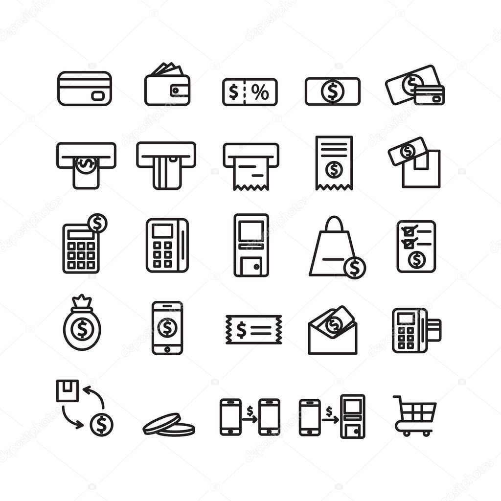 Payment icon set vector line for website, mobile app, presentation, social media. Suitable for user interface and user experience.