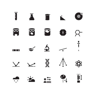 Web sitesi, mobil uygulama, sunum, sosyal medya için bilim simgesi belirlenmiş vektör. Kullanıcı arayüzü ve kullanıcı deneyimi için uygun.