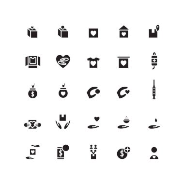 Charity simgesi web sitesi, mobil uygulama, sunum, sosyal medya için sağlam bir vektör belirledi. Kullanıcı arayüzü ve kullanıcı deneyimi için uygun.