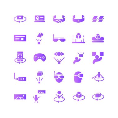 Web sitesi, mobil uygulama, sunum, sosyal medya için sanal gerçeklik simgesi belirleme vektör gradyanı. Kullanıcı arayüzü ve kullanıcı deneyimi için uygun.