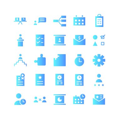 Proje Yönetimi simgesi web sitesi, mobil uygulama, sunum, sosyal medya için vektör gradyanı belirledi. Kullanıcı arayüzü ve kullanıcı deneyimi için uygun.